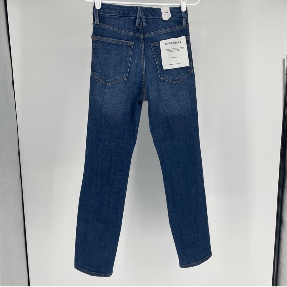 GOOD AMERICAN NWT GOOD CLASSIC 28” INSEAM RIPPED JEANS 0/25 HIGH RISE IN BLUE - Picture 5 of 14
